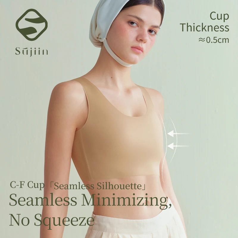 SUJIIN Women's Big Breasts Full Coverage Bras Plus Size Seamless Push Up Wireless Minimizer Bra Woman Supportive Bralettes MX529