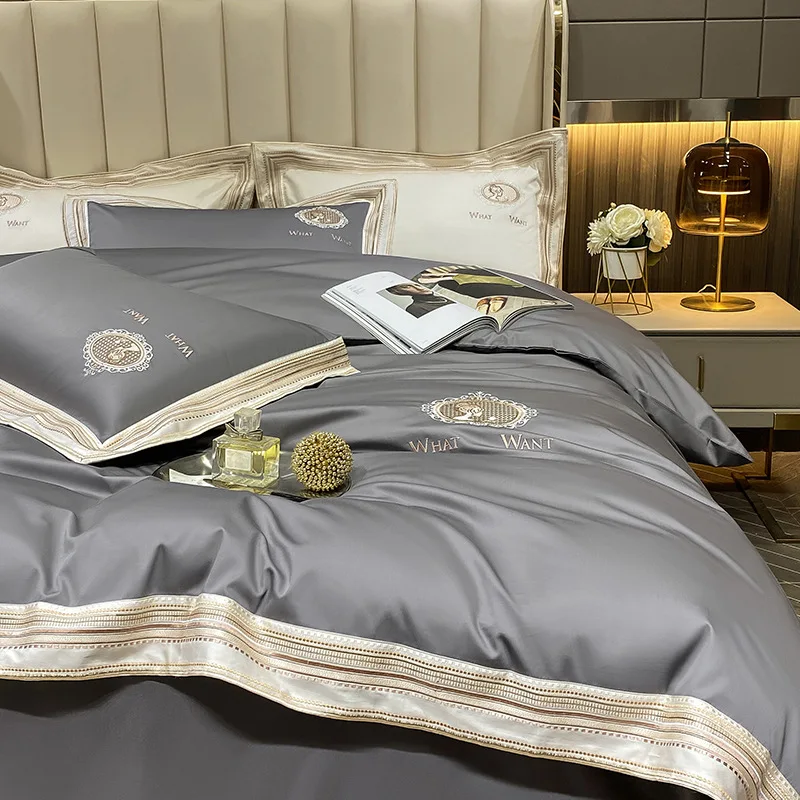 

Long-staple Cotton Four-piece Set of Light Luxury 140 Cotton Pure Cotton Bed Sheet Quilt Cover Hotel Bedding Supplies