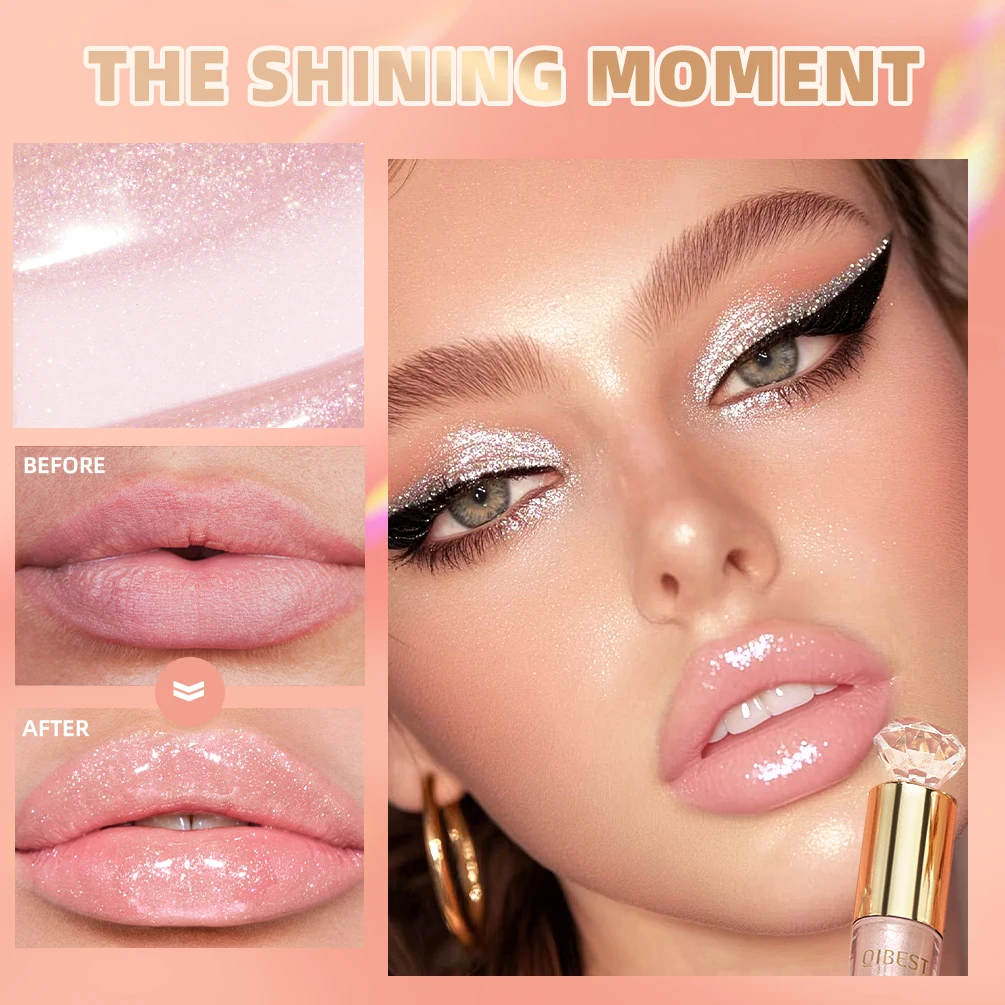 QIBEST 5 Kolorów Brokatowy Błyszczyk do Ust Długotrwały Diamentowy Perłowy Metaliczny Płynny Szminka Nawilżający Błyszczyk do Ust Makijaż