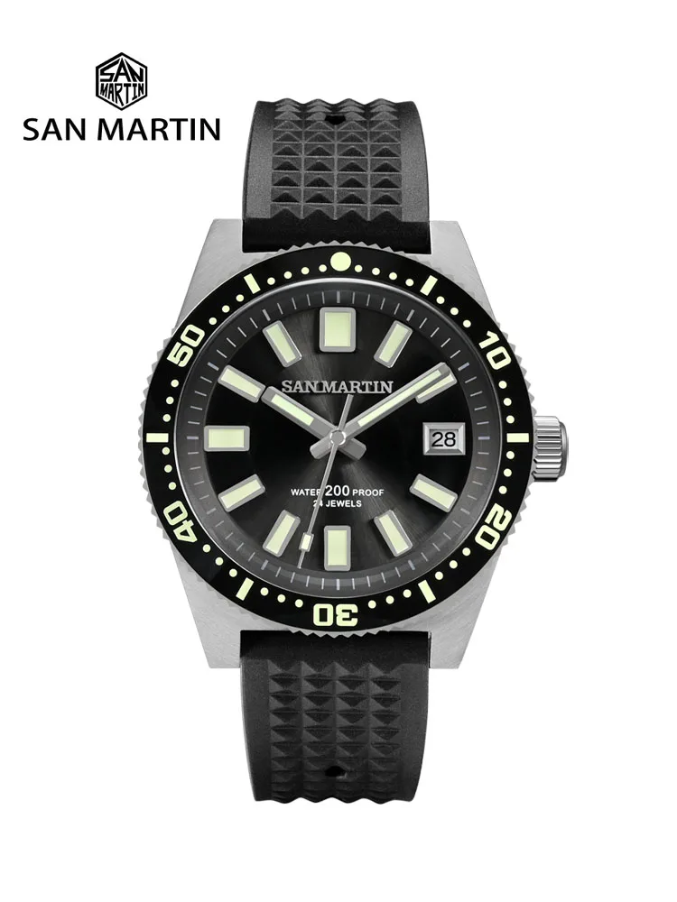 San Martin nový 62mas diver hodinky 40mm NH35 automatický mechanická hodinky pro muži plný světelný vodotěsný 200m guma řemen SN0007