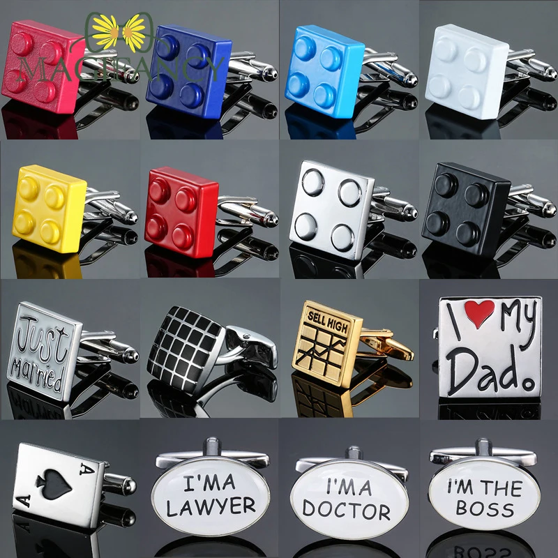 Luxury Funny Lego Colorful Stainless Cufflinks Creative Men Father Gift Business Wedding Party Nightclub Cuffs Sleeve Accessory