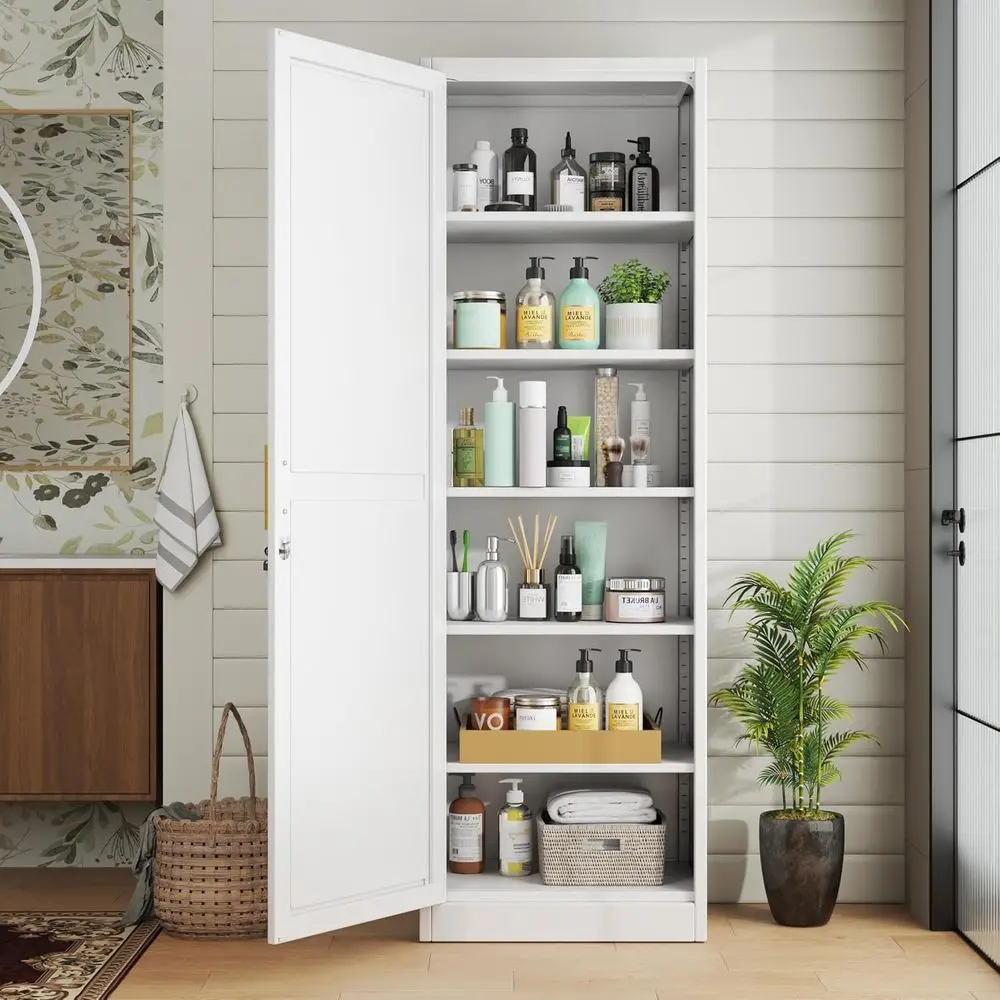 

Metal Locker Cabinet, 19.7’’W Narrow Lockable Single Door ile Storage Cabinet with 5 Adjustable Shelves, Multi-Room Use or Bathr