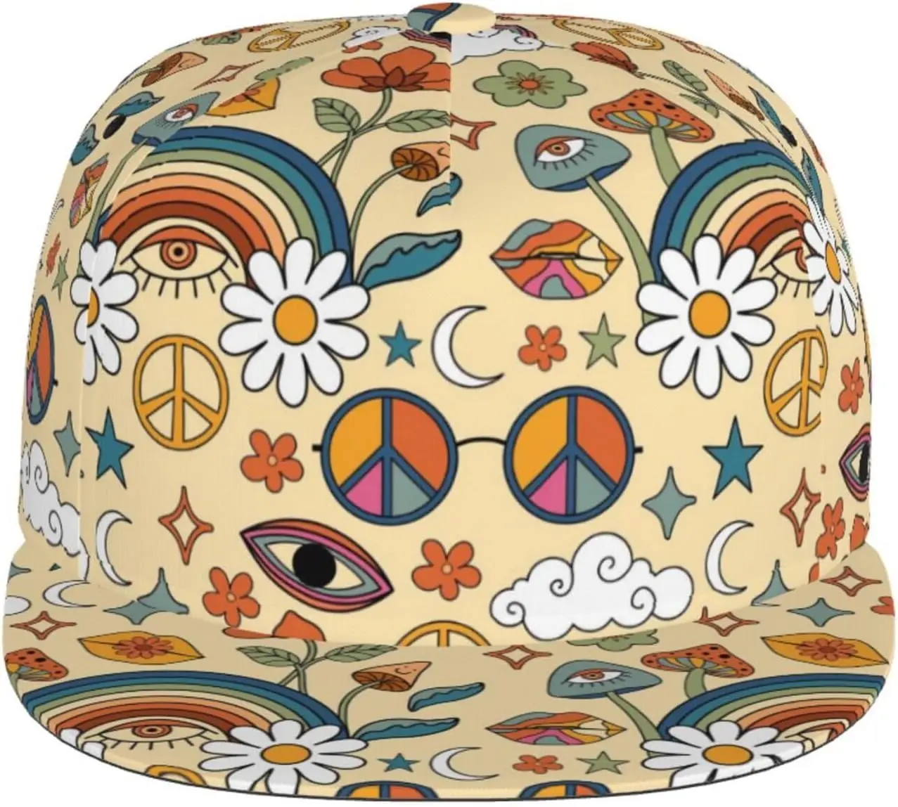 

Mushrooms And Rainbows Peace Adjustable Flat Bill Visor Snapback Hat for Men Women,Hip Hop Baseball Cap-Hello Summer