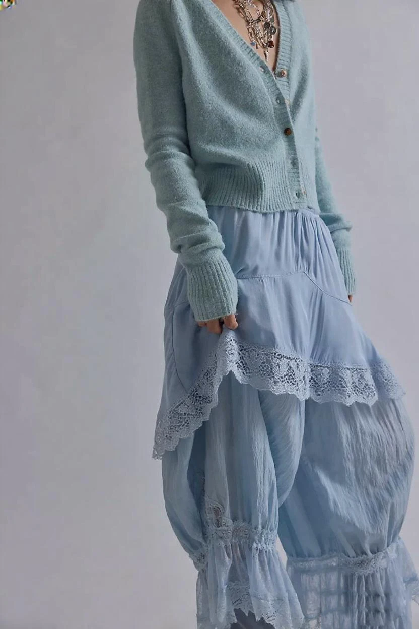 

Женские брюки-кюлоты с кружевной отделкой, многослойный струящийся дизайн, элегантная высокая талия, удобная летняя весенняя повседневная одежда