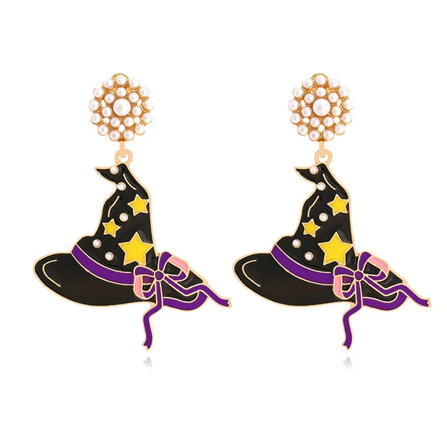 Funny Alloy Imitation Pearl Wizard Hat Pendant Earrings