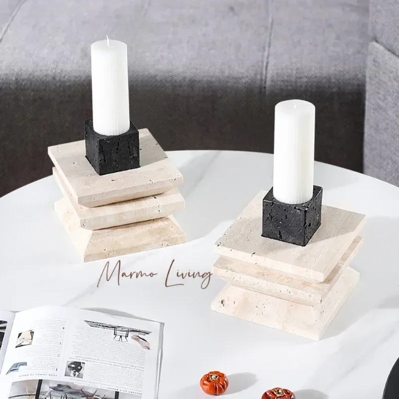 Travertine Candle Holder for Table Centerpieces Natural Marble Candlestick Holder for Wedding Anniversary Home Decoration