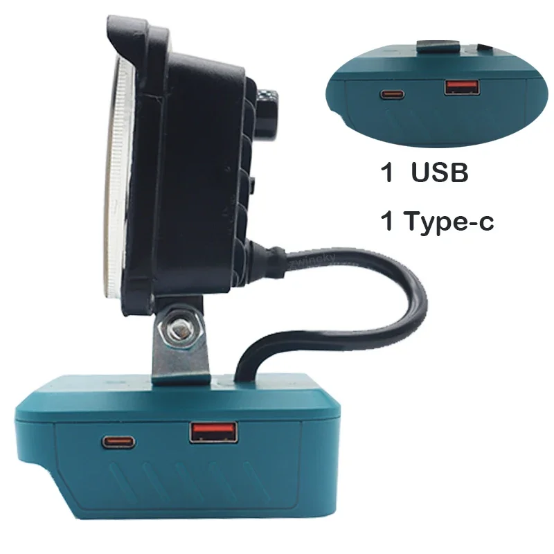 For Makita 18V Li-ion Battery Portable Car LED Working Lamp Light Flashlight Torch Spotlight type-C USB Output Port Power Bank