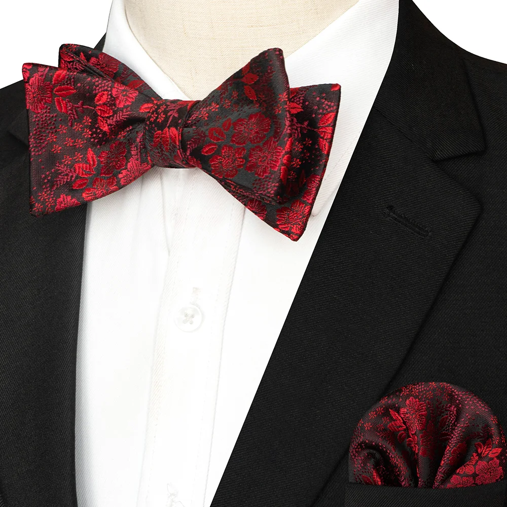 EASTEPIC Gestreifte Fliege für Herren, Einstecktuch-Set, kariertes Accessoire, Paisley-Krawatte, Blumenmuster, gepunktet, reines Schwarz, Abendparty – Detail 23