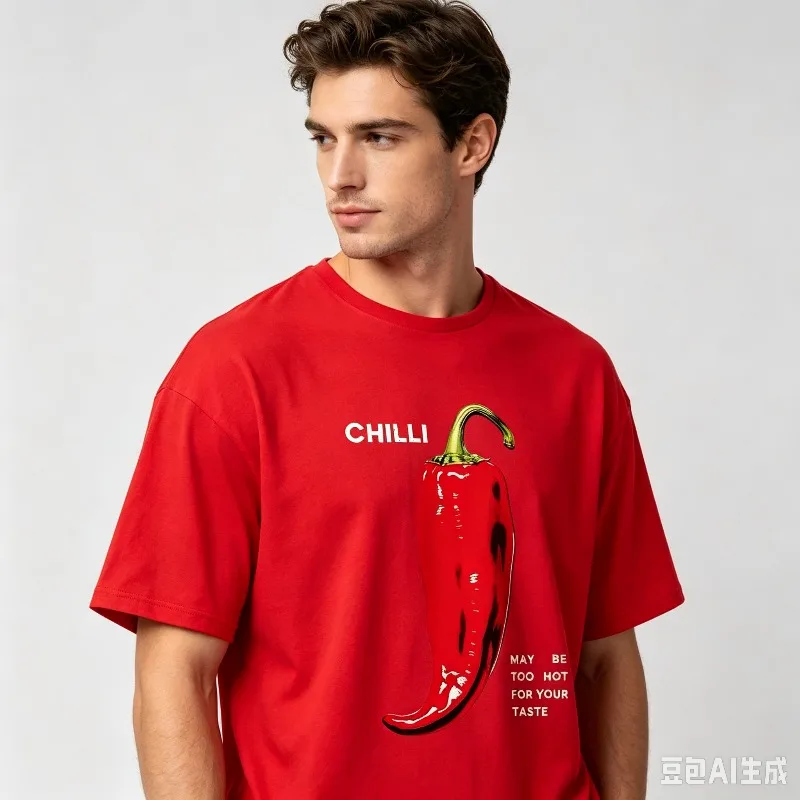 Chilli Red Pepper Print Men T-Shirt 100% Cotton Short Sleeve Funny Food Graphic Tee For Cooking Lover Street Casual Wear
