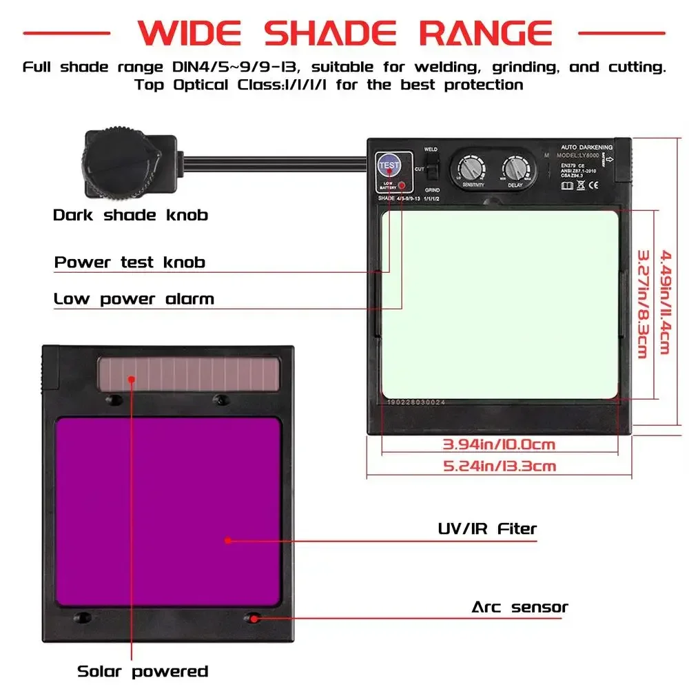 خوذة لحام تعمل بالطاقة الشمسية 4 مستشعر لظل داكن لحماية العين TIG MIG MMA بلازما خفيفة الوزن ومريحة