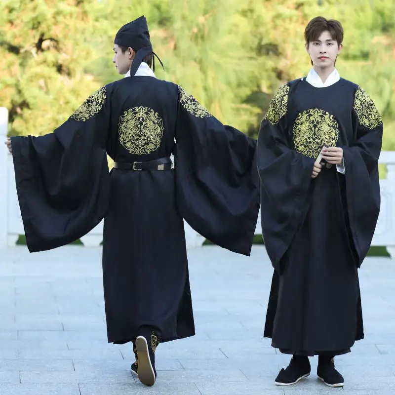 

Tang Dynas Sle Embroidered round Ne Hanfu Men's Robe Pair Golden Beast Wedding Costume Traditional Chinese Ethnic Clothing