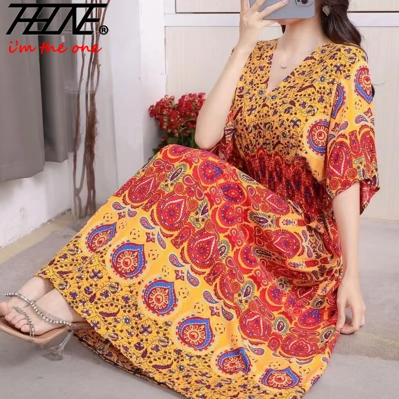 Women Dress Summer 2024 Maxi Long Print Indian Bohemian Clothing New in Dresses Vintage Korean Style Women Dress Summer 2024 Maxi Long Print Indian Bohemian Clothing New in Dresses Vintage Korean Style