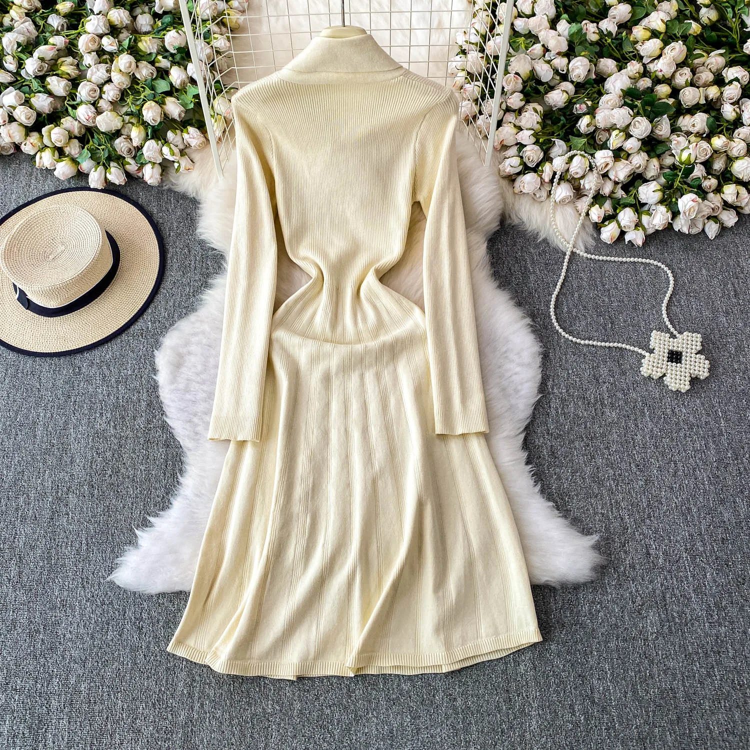 세련된 빈티지 섹시한 v 넥 긴 소매 슬림 우아한 요정 한국 패션 Boho Sundress 여성 의류