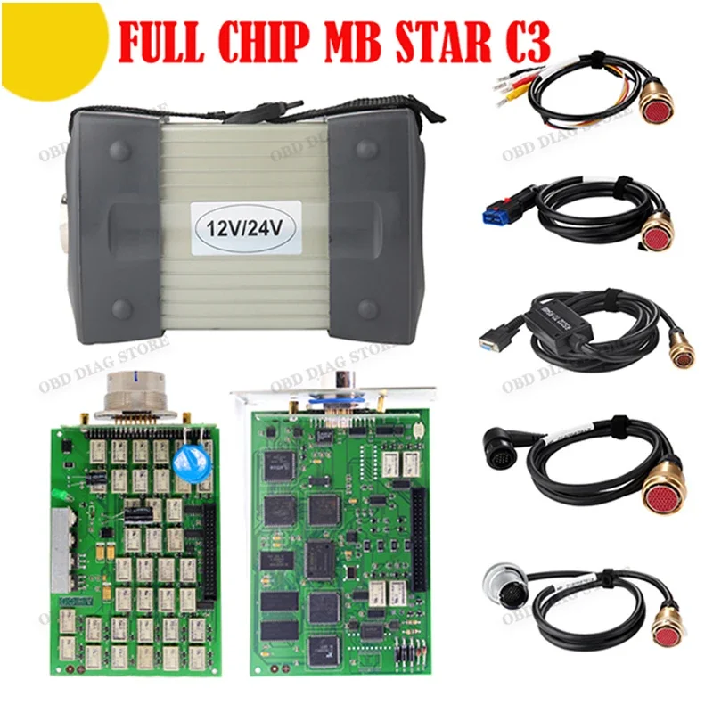 TOP Quality MB STAR C3 Pro Multiplexer OBD Auto Diagnostic-Tool Green PCB STAR C3 for Car Truck with Software and Laptop D630