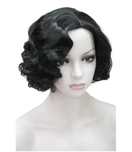 Wig rambut sintetis 2020 untuk wanita, Wig Cosplay Halloween gaya Retro, gelombang jari, Wig sintetis pendek