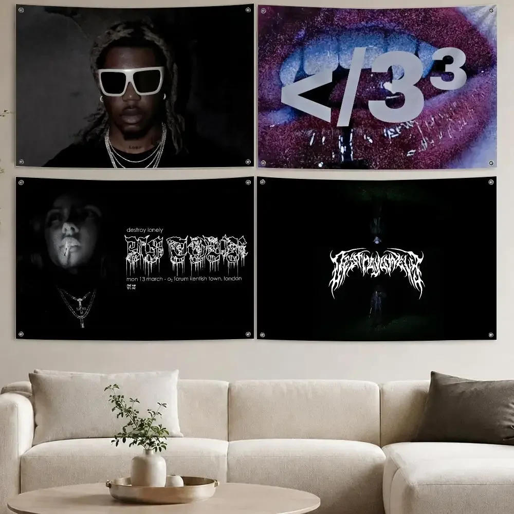 Rapper D-Destroy Lonely Broken Hearts 3 Flags Aesthetic Wall Tapestry Printed Wall Hanging Living Room Party Outdoor Decor