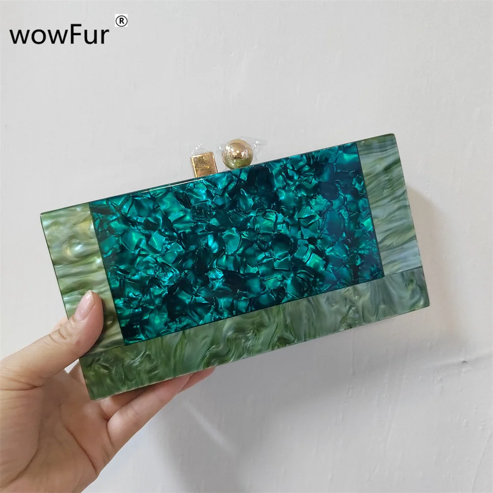 Marble Light Green Acrylic PVC Evening Clutches And Purse Women Flap Chain Shoulder Crossbody Crochet Bag Dinner Party Clutch