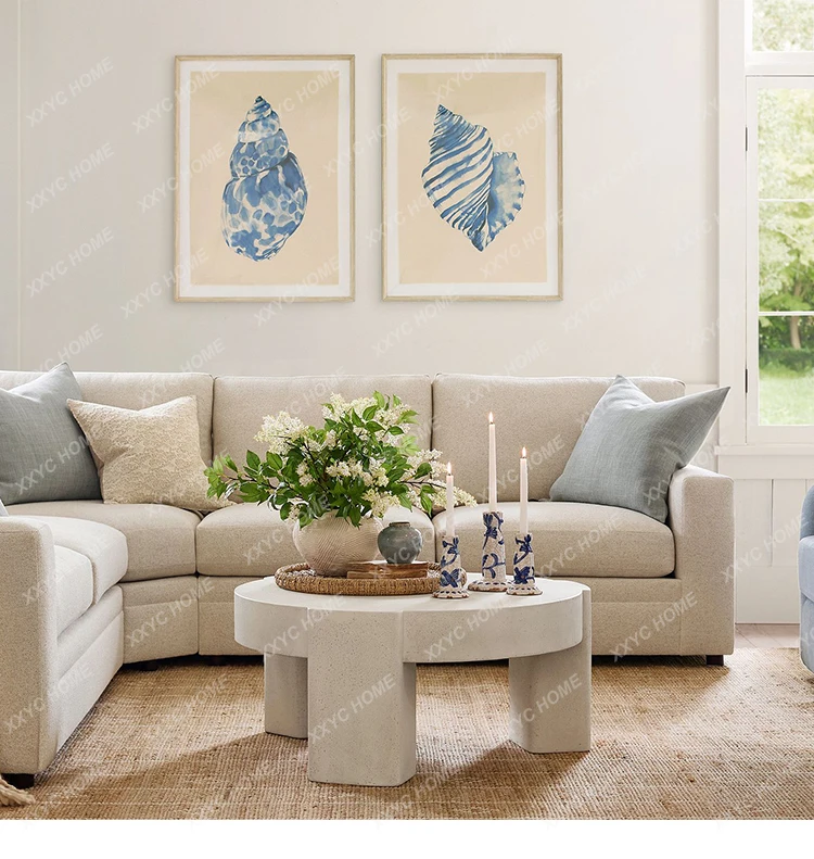 

YYJ X J Cream White Coffee Table Modern Round Side Table Cement Entrance Table For Living Room Furniture