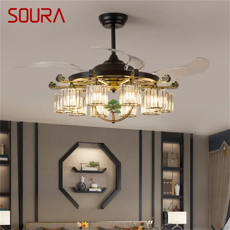 

SOURA Modern Stealth Fan Light Luxury Living Room Restaurant Bedroom Ceiling Fan Light Remote LED Electric Fan Light