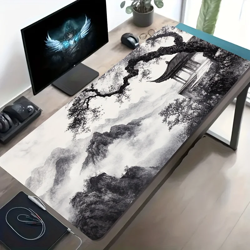 Ink Wash Landscape Pavilion Extra Large Gaming Mouse Pad Non-Slip Rubber Desktop Mat Office Workstation Desk Pad