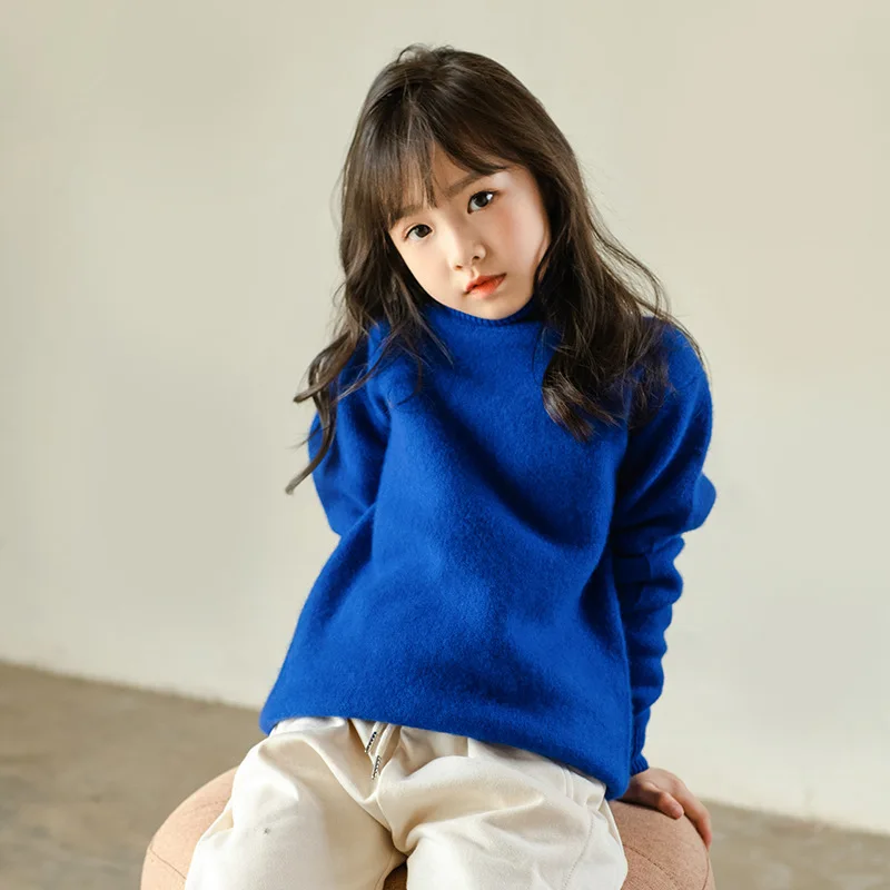 

Childrens thickened pure wool knitting turtleneck pullover Sweater Male and Female Solid color Cashmere long sleeved base top
