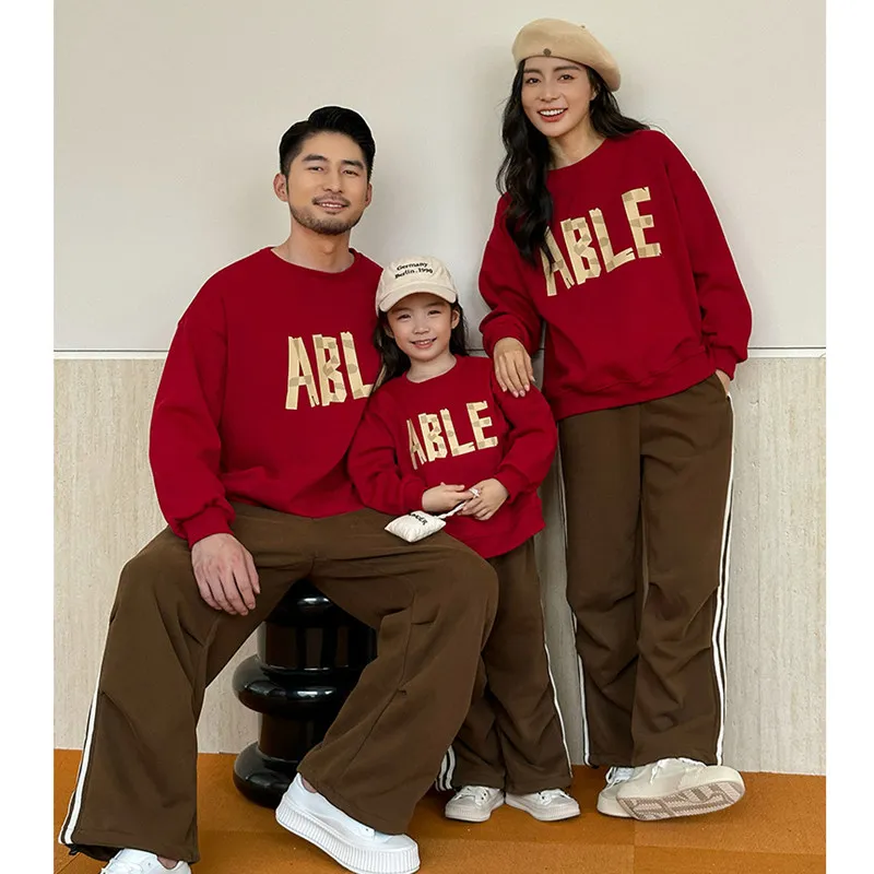 Winter Mom Dad and Son Daughter Matching Warm Sweatshirts Family Thick Long Sleeve Tops Korean Parents and Children Same Clothes