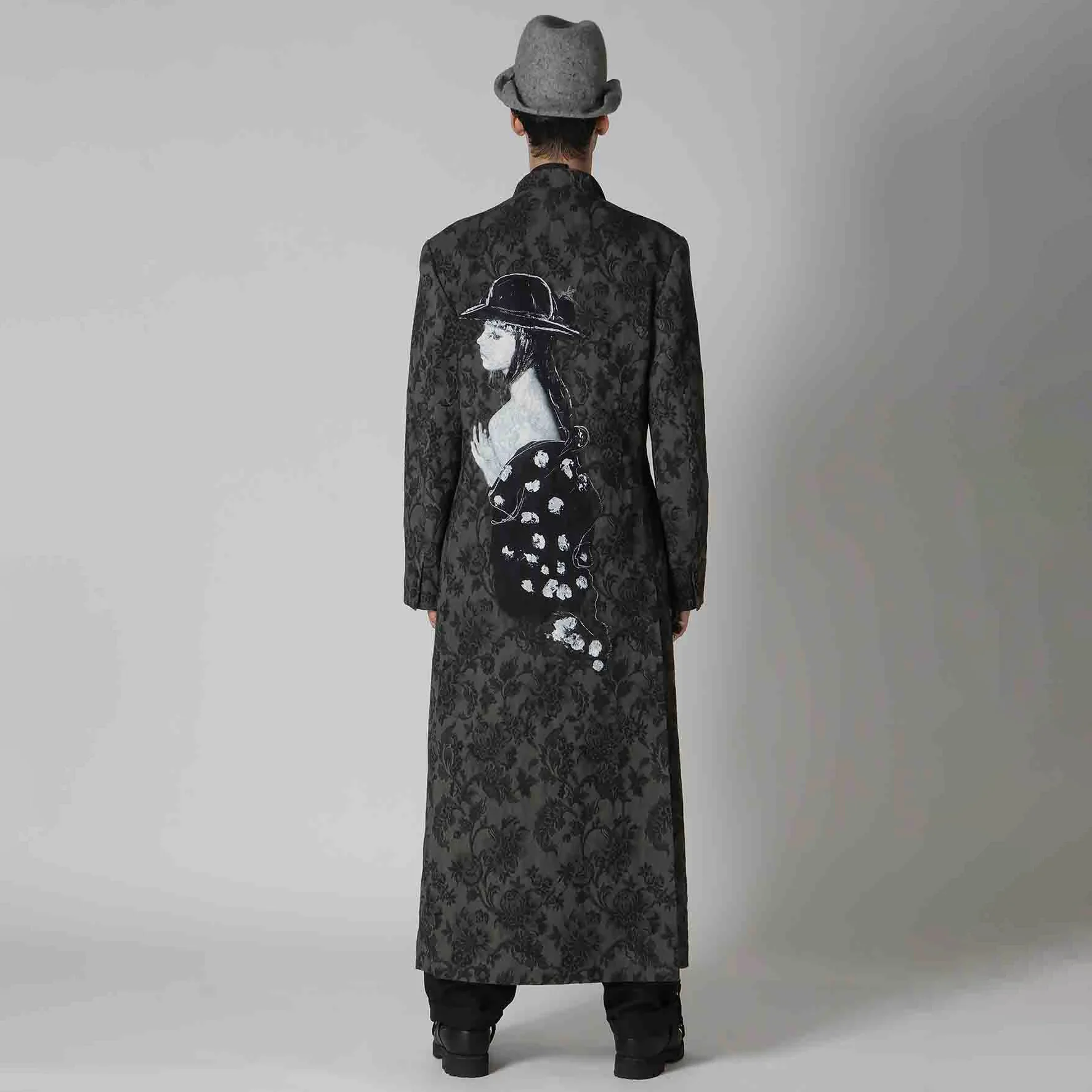 غطاء خلفي من قماش الجاكار المصبوغ بالحبر بتصميم أصلي من YOJI OOAK للفتيات سترة طويلة مطبوعة للرجال