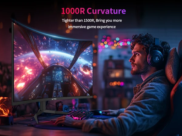 KTC 32 Zoll 240 Hz gebogener Gaming-Monitor, 1000R VA, QHD (2560 x 1440p), 4000:1-Kontrast, unterstützt FreeSync GSync, HDMI2.0 (144 Hz)/DP1.4 – Detail 1