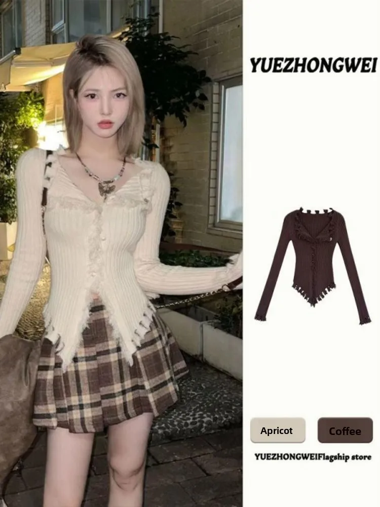 

Slim Fit V-Neck Knitted Cardigan Women's Base Layer Shirt Spring 2026 New Style Korean Style Commute Casual Daily Wear