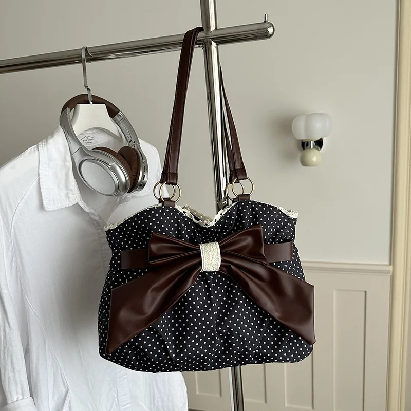 New Polka Dot Bow Tote Bag Women's Large-capacity Versatile Commuter Shoulder Armpit Bag