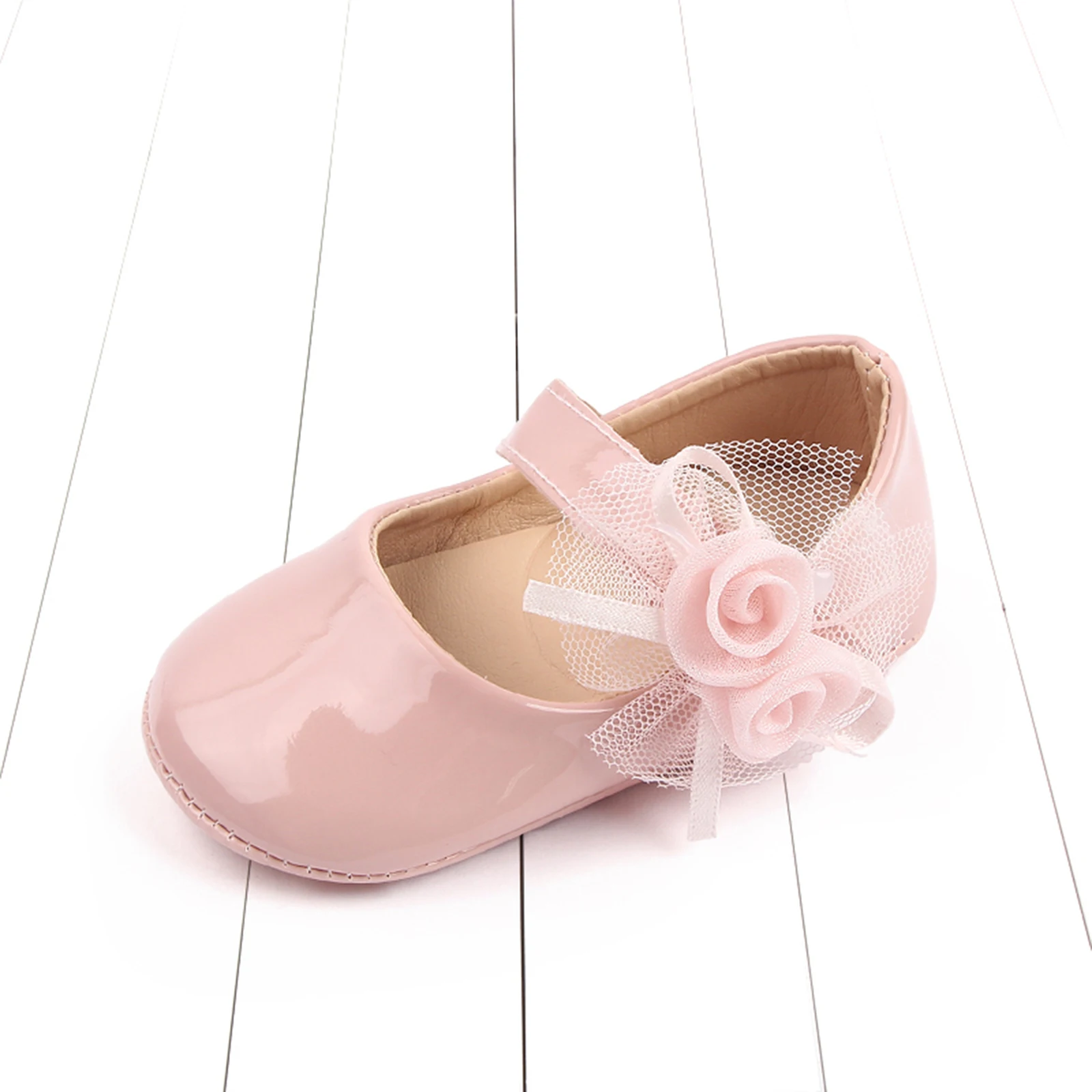 Toddler Baby Girls Mary Jane Flats Soft Sole Flowers PU Princess Shoes Wedding Dress Shoes for Party Birthday Footwear