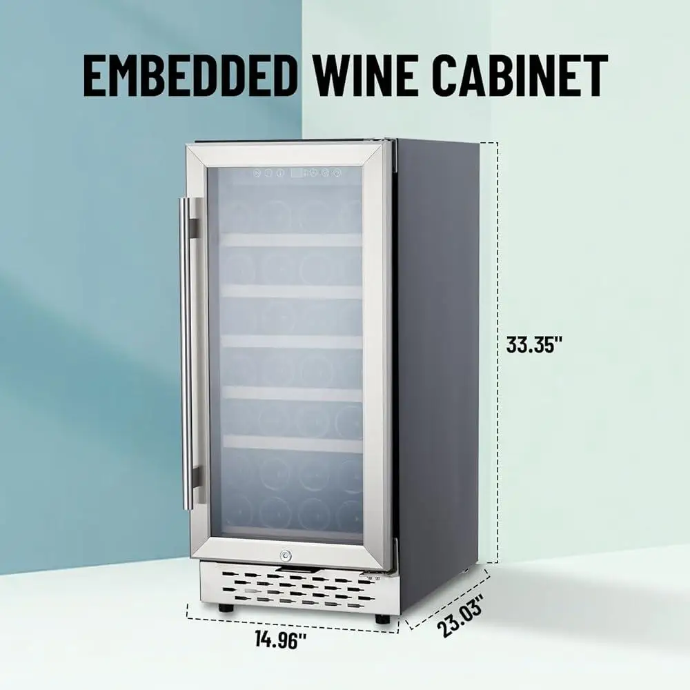 ثلاجة النبيذ 28 زجاجة التحكم الرقمي في درجة الحرارة ثلاجة مدمجة LED تعمل باللمس باب زجاجي قبو نبيذ صغير قائم بذاته
