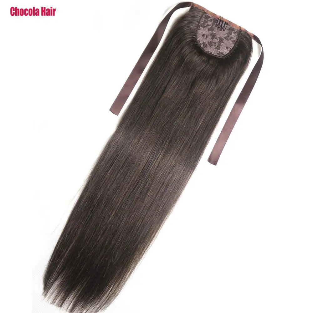 Chocola-Extensions de Cheveux 140 Naturels Brésiliens Remy, Fait à la Machine, avec Ruban, Queue de Cheval, réinitialisation, Prêle, 16 à 28 Pouces,