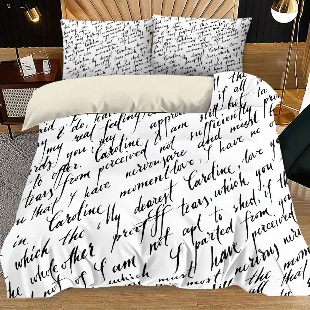 3pcs Simple Letter Decoration Printed Quilt Set- Includes 1 Quilt Cover and 2 Pillow Cover (without Filler)