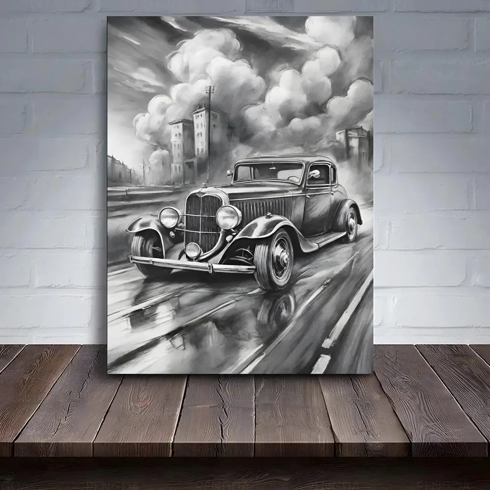 Vintage Black And White Automotive Poster PC Hot Poster Art HD Canvas AAA Advanced Aesthetic Printing Paper Wall Art For Living