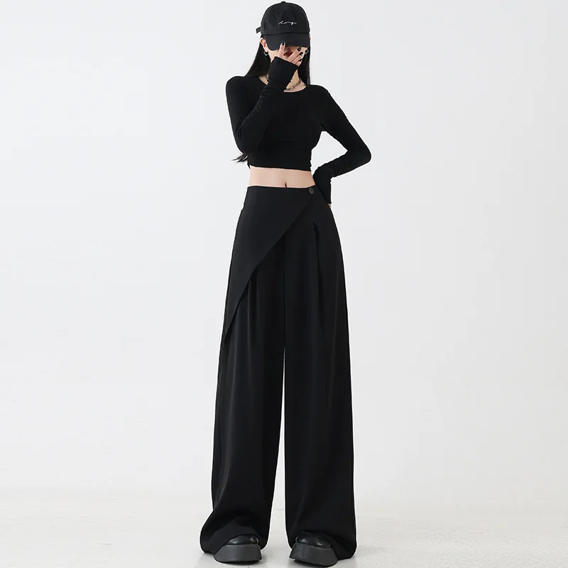 Skin-friendly Drapey Wide-leg Pants Women's Korean Style Autumn Slimming Versatile Design Straight-cut Long Trousers