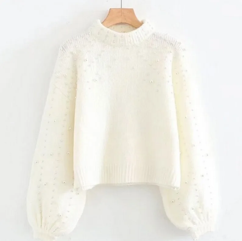 

2026 Women's New Fashion Trend High Quality Basic Color Loose Puff Sleeve Round Neck Casual and Comfortable Women's Sweater