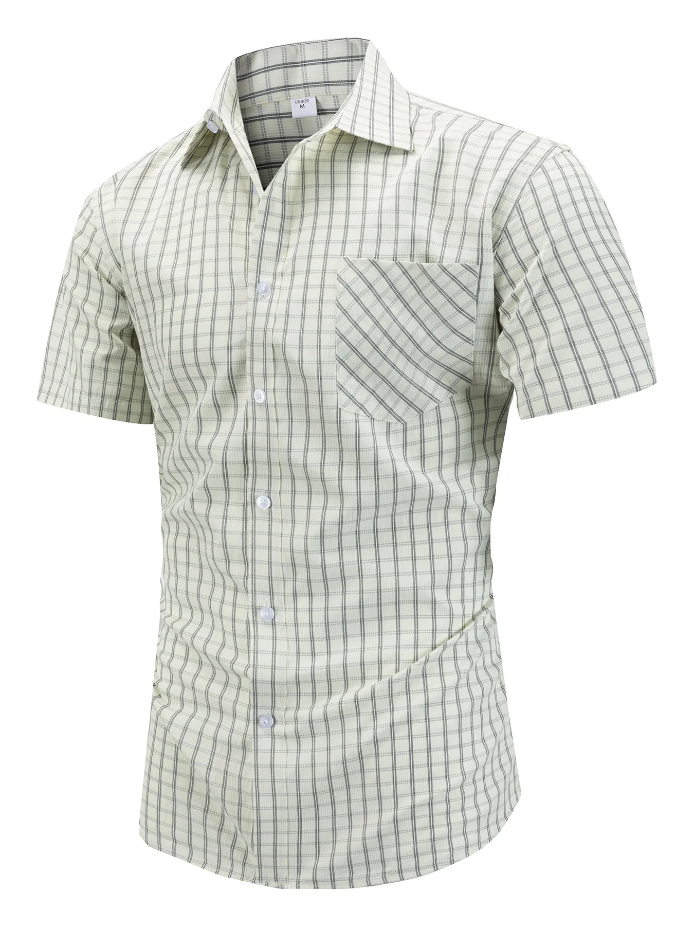 Camicia a maniche corte quotidiana da esterno con risvolto monopetto scozzese da uomo estivo