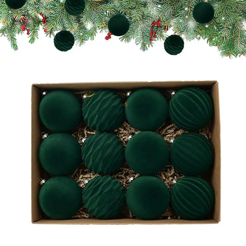 12pcs Christmas Tree Ball Flocked Christmas Tree Balls Pendant Chic festival decoration for important events decorative supplies