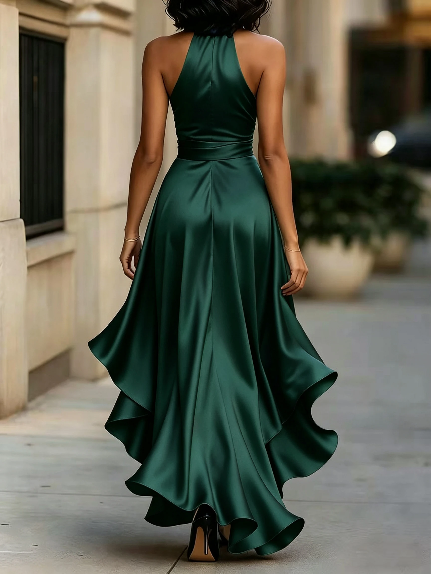 Sommer Neue V-Ausschnitt Kleider für Damen Schlankes Asymmetrisches Damenkleid Schnürkleid Ärmelloses Kleid Damen Vestidos De Verano Mujer – Detail 4