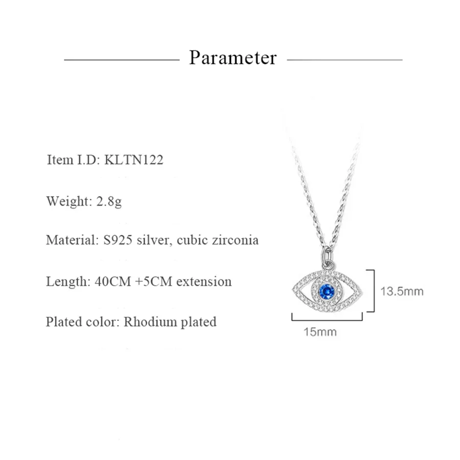 Evil Eye Necklace Women Blue Main Stone 925 Sterling Silver Statement Necklaces & Pendants Long Chain Turkish Jewelry Making