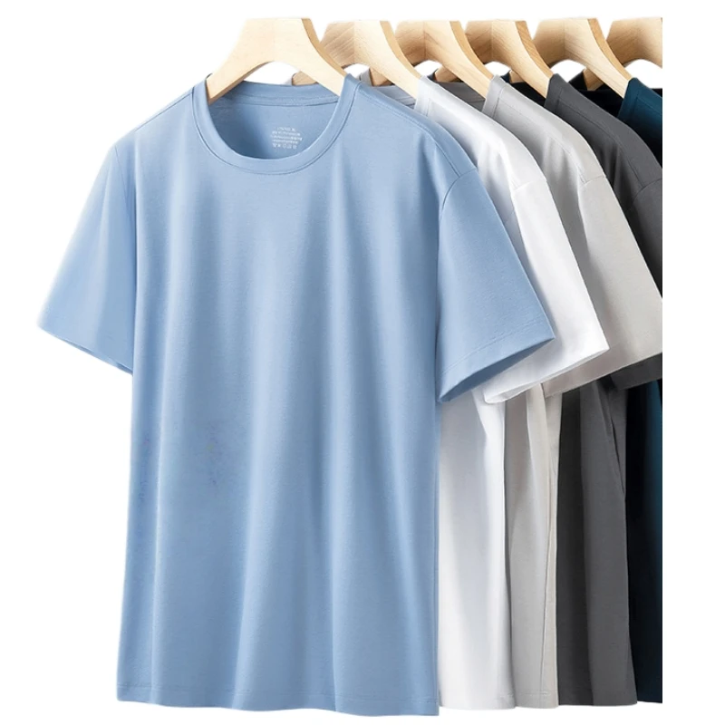 

Men's Ultra-Fine Cotton T-Shirt Moisturizing Silk-Like Wrinkle Resistant 5A Antibacterial Spring Summer Short Sleeve Shirt