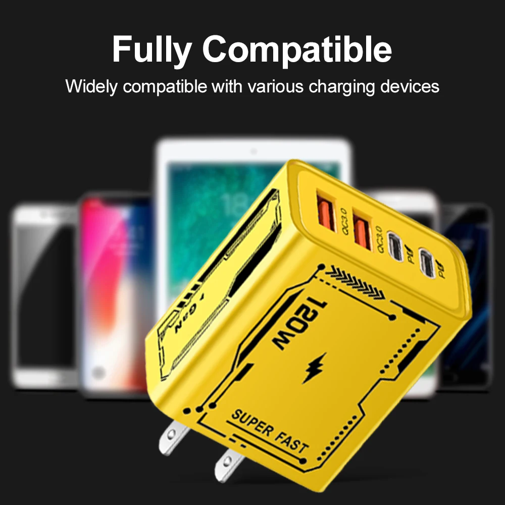 USB Wall Charger, 4-Port Multi Charger with 2 USB Type-C Ports, PD Adapter, Compatible with iPhone 13, 12, Xiaomi, Samsung Mobile Phones - Fast Charging Plug image 3