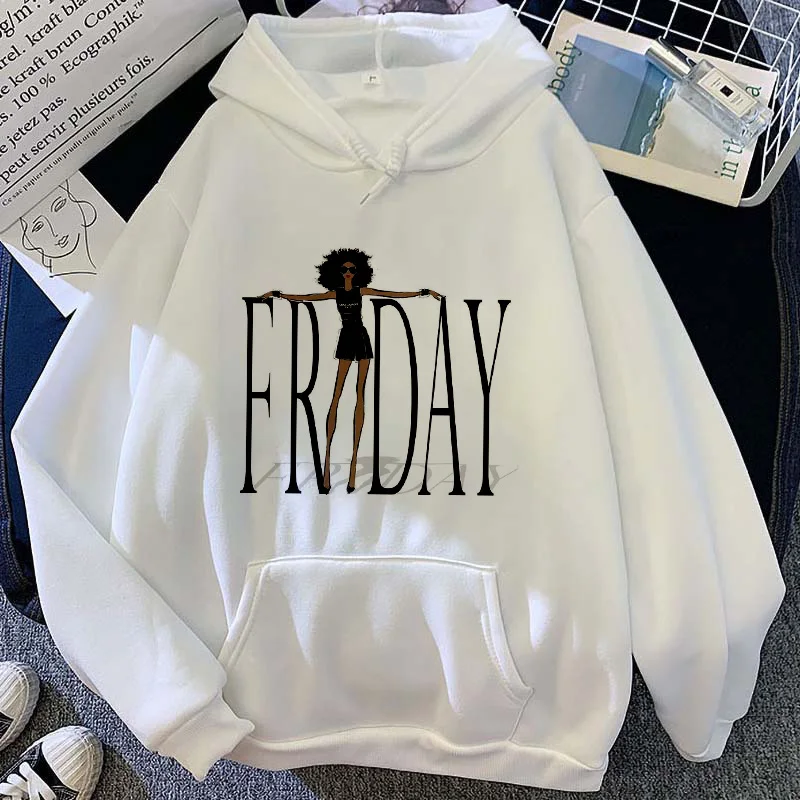 Korean Style Solid Hipster Hoodie With Friday Printed Pocket Women Girl Autumn Winter Hooded Sweatshirts Sudaderas Con Capucha