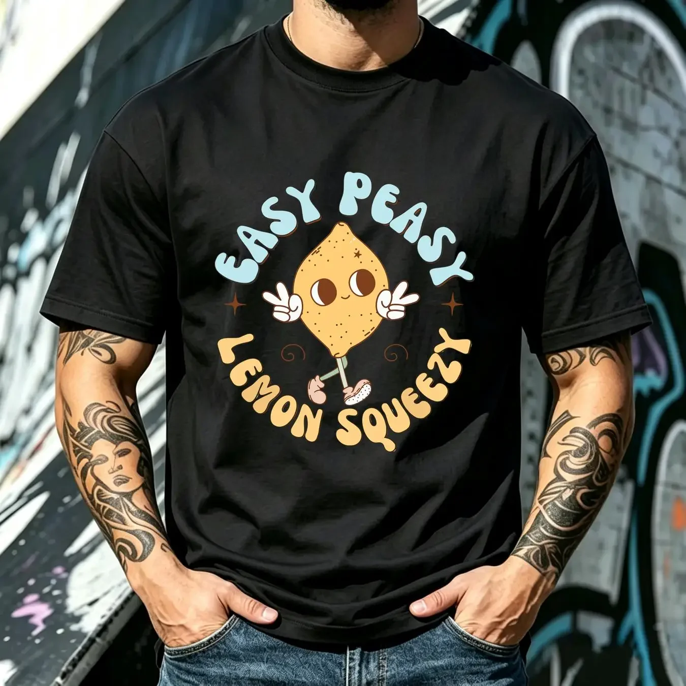 washed T Shirt Retro Easy Peasy Lemon Squeezy Hello Summer Vacation Women vintage Washed designer clothes homme