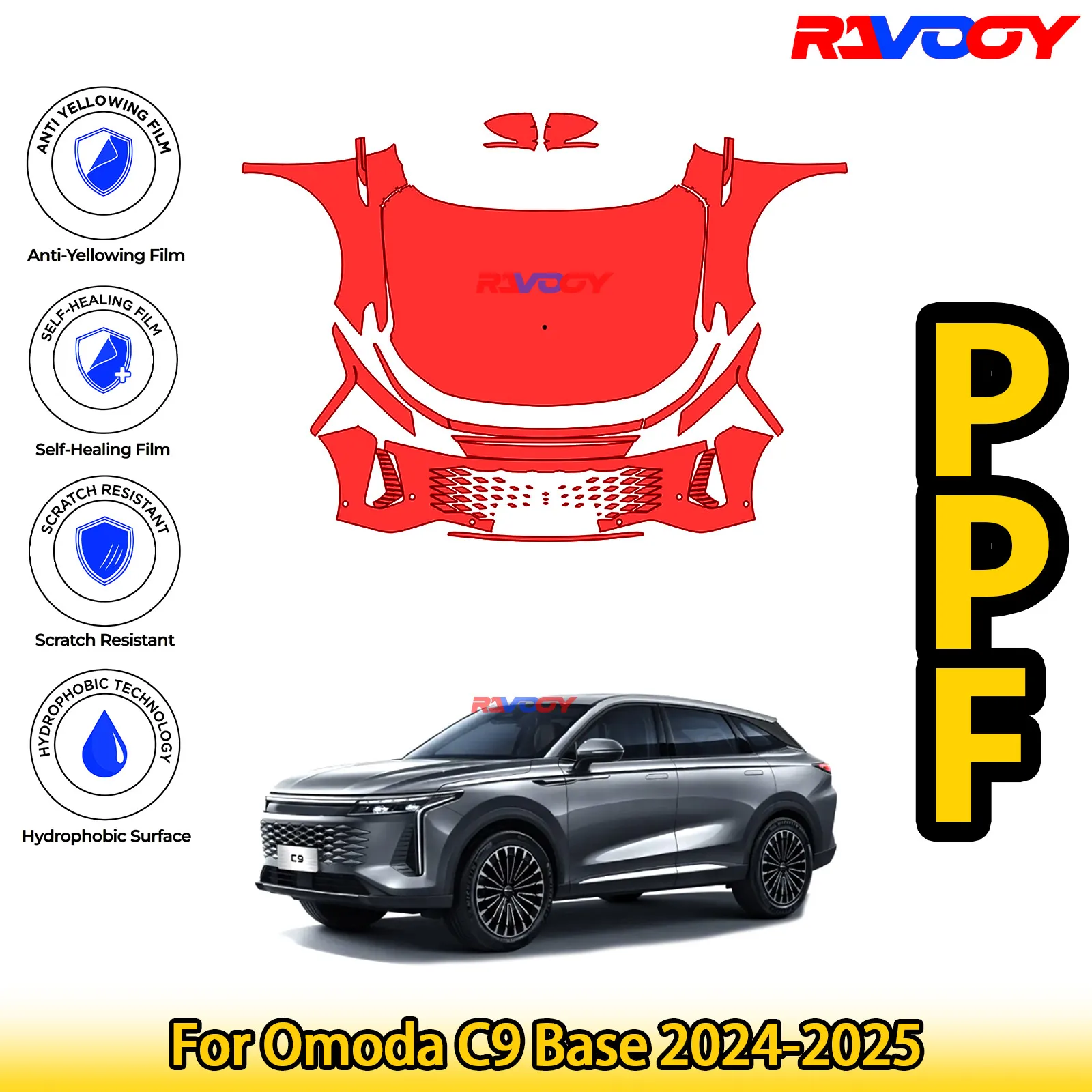 

For Omoda C9 Base 2024-2025 Glossy Matte Black Precut front PPF Kit Paint Protection Film