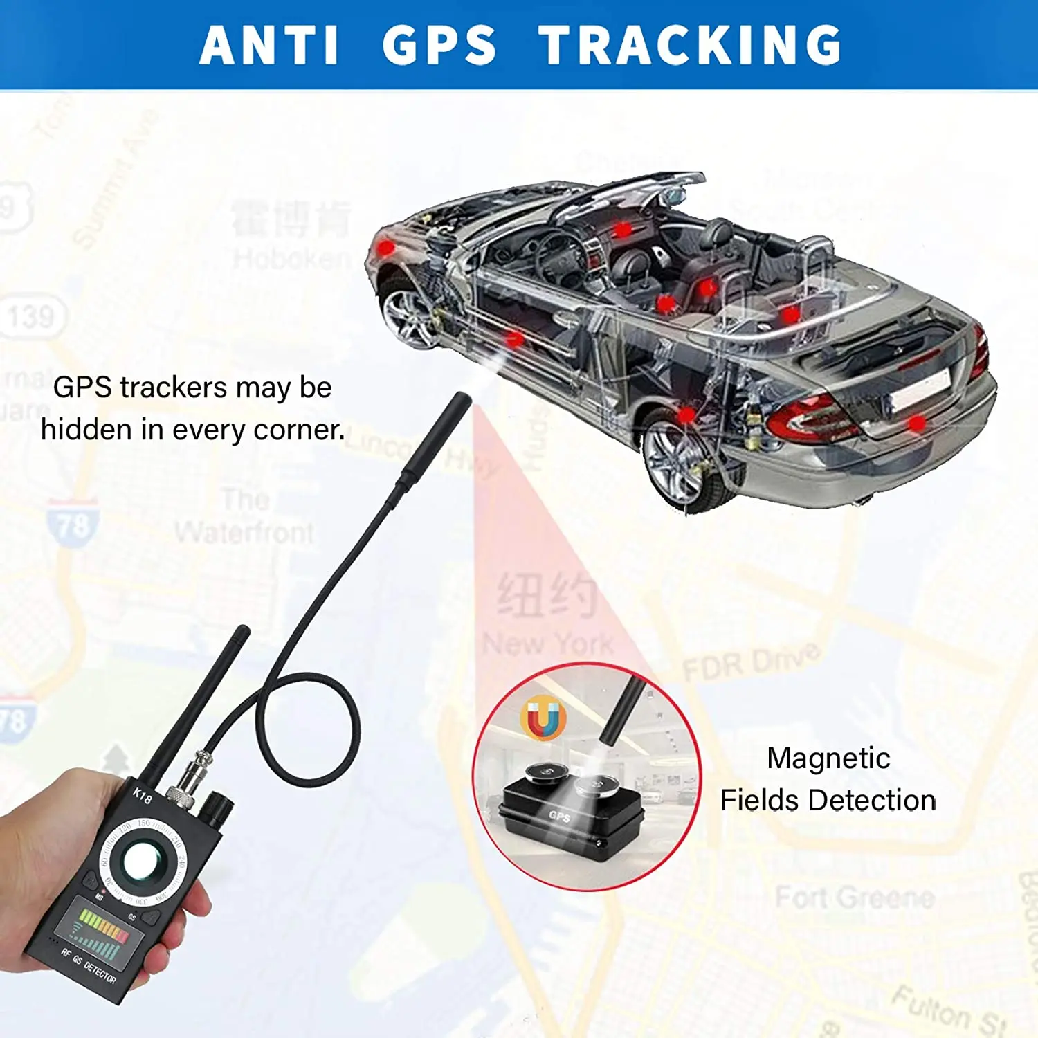 Professionele Rf Signaal Detector Anti-Spy Detector Camera Gps Signaal Lens Rf Tracker Gsm Audio Bug Finder Gps Scan dropshiping