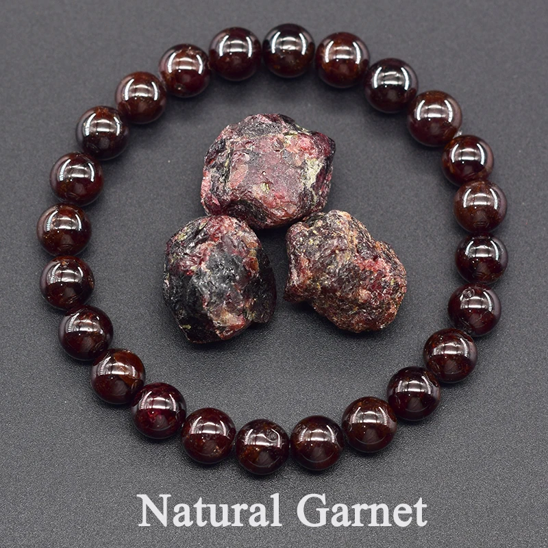 Bracciale con perline in pietra di granato naturale 5A, colore rosso vino, per donna, bracciale rigido, bracciale da uomo, gioiello portafortuna, per favorire l'energia e la guarigione, regalo per San