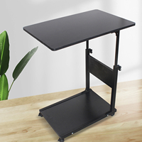2-Tier Mobile Desk with Wheels & Brakes Adjustable Height Overbed Bedside Table for Living Room, Bedroom, Office Use