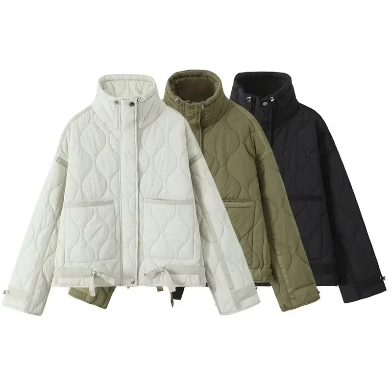 

Loose Casual Fashionable Lapel Jacket Coat Pochet Trouser Pocket Decorated Women's Autumn Winter Hemp Füell Puffy Jacket